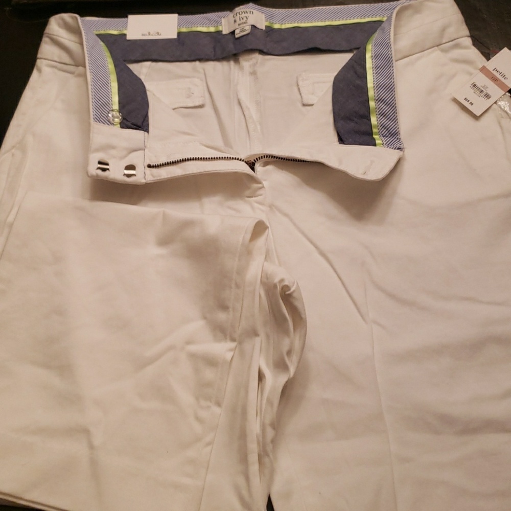 Crown & Ivy 12P White flat front pants NWT